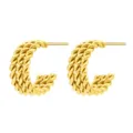 Triple line C shaped hoop earrings gold plated titanium steel twisted rope design jewelry - Three-Line Large Style (Gold 5)