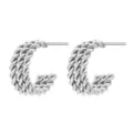 Minimalist triple-row twisted hoop earrings, stylish silver-tone rope design jewelry for women. - Three-Line Large Style (Silver 5)