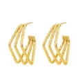 18K Gold Plated Titanium Steel Triple-Line C-Shaped Hammered Hoop Earrings Variant - Simple Wave Style (Gold 7)