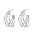 Silver triple line C-shaped hoop earrings with textured wave design, stainless steel. - Hammered Texture Style (Silver 7)