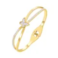 18k gold plated stainless steel butterfly detail bracelet with shell and crystal inlay. - Gold