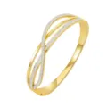Gold plated stainless steel multi-strand crossover rhinestone paved luxury bangle detail view - Gold