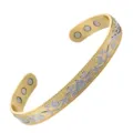 Detail shot of the magnetic cuff bracelet featuring exquisite floral vine relief and magnets. - 6 Magnets Gold with Silver Plating