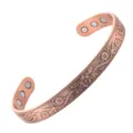 Vintage floral embossed magnetic copper bracelet, open cuff wellness health jewelry item. - 6 Magnets Copper Color