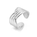 Detailed view of the multi-layer cross geometric open ring showcasing the fine silver metal lines. - Multi-Layer Criss-Cross Geometric Style (7796) / Steel