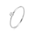 Minimalist solitaire zirconia ring detail, slim stainless steel band, elegant everyday jewelry. - Size 5 / Steel