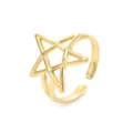 Gold pentagram ring detail view, minimalist stainless steel star ring fashion accessory - Three-Dimensional Five-Pointed Star Style (7796) / Gold