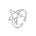 Detailed close-up of a stylish silver pentagram open ring with minimalist design style. - Three-Dimensional Five-Pointed Star Style (7796) / Steel