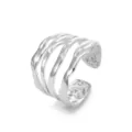 Silver multi-band open ring with irregular wavy lines, retro minimalist stainless steel jewelry. - Irregular Multi-Layer Lines Style (7796) / Steel