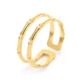 Double layer bamboo joint open ring in gold tone minimalist titanium steel fashion jewelry - Double Layer Bamboo Style (7796) / Gold