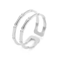 Double layer bamboo open ring for women, stylish silver minimalist titanium steel jewelry. - Double Layer Bamboo Style (7796) / Steel