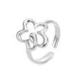 Detailed close-up view of a stylish silver adjustable five-leaf clover open ring. - Five-Petal Flower Style (7796) / Steel