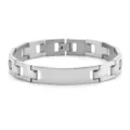 Men stainless steel ID bracelet polished curved plate link chain fashion accessory - Cross Engraved Style (Without Magnets) / Steel