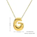 Close-up detail view of a gold 3D puffy letter G pendant necklace with clear dimensions. - Gold G