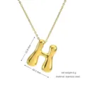 Gold stainless steel puffy letter H pendant necklace detail showing dimensions and weight. - Gold H
