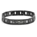 Men stainless steel magnetic cross bracelet detail, black titanium healthcare jewelry link. - Cross Engraved Style (With Magnets) / Black