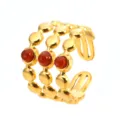Gold stainless steel multi-layer open ring with red stone beads fashion jewelry for women - Red