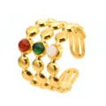 Detail view of a trendy stainless steel multi-layer open ring featuring vibrant colorful beads. - Red Green White