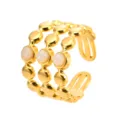Stainless steel multi-layer open ring featuring resin bead detail, retro adjustable jewelry. - White