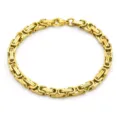 Close-up view of the golden stainless steel Byzantine chain bracelet showing fine links. - Gold Bracelet
