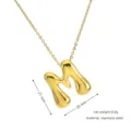 Gold stainless steel puffy bubble letter M pendant necklace, elegant and trendy jewelry. - Gold M