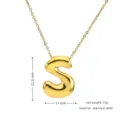 Detail view of the gold puffy letter S pendant necklace, showing precise dimensions and specs. - Gold S