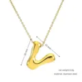 Gold stainless steel puffy letter pendant necklace, 3D bubble alphabet clavicle chain. - Gold V