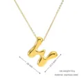 Gold stainless steel puffy letter pendant necklace, stylish chunky initial charm jewelry. - Gold W