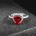 Magnifique bague cœur rouge avec halo de diamants scintillants pour cadeau romantique femme. - Taille 5 / Rouge