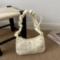 Chic polka dot crescent shoulder bag with stylish scrunchie handle for women summer daily use. - Yellow