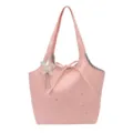 Pink starry canvas tote bag for women, casual shoulder bag with star pendant and bow detail. - Single Bag / Pink