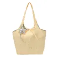 Korean style starry canvas tote bag for women, casual large capacity shoulder bag with charm. - Yellow