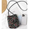 Ethnic floral tapestry mini crossbody bag, chic woven shoulder phone bag for women. - Phone Bag / Black