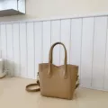 Borsa a secchiello casual coreana, borsa a tracolla in pelle PU cachi variante - colore tè al latte
