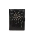 Schwarzes Leder-Reisepass-Etui für Damen mit metallischem Sternenstaub-Nieten-Design - Schwarz