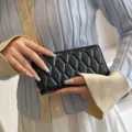 Maύρο καπιτονέ μακρύ πορτοφολι γυναικείο, τσάντα PU δέρματος με μεγάλη χωρητικότητα. - 202-1 Μαύρο