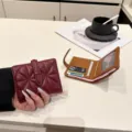 Γυναικείο κοντό πορτοφόλι PU μονόχρωμο πορτοφολάκι μπορντό θήκη καρτών συμπαγές σχέδιο - Μπορντό