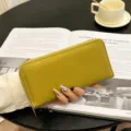 Κίτρινο μακρύ πορτοφόλι με φερμουάρ γυναικείο, μεγάλη χωρητικότητα από δέρμα PU κομψό. - Πράσινο