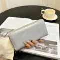 Lungo portafoglio donna con zip grande capacità porta carte elegante borsa argento quotidiano - Argento
