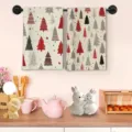 Canovaccio da cucina stampato natalizio vista di dettaglio, panno per la pulizia festivo. - MJBT185-1 / Confezione da 2 Pezzi (40x60cm)