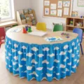 Blue sky and white cloud pattern table skirt, elastic classroom desk cover for kids. - 140*75cm / Blue Sky and White Clouds