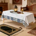 Detailed view of Middle Eastern style decorative tablecloth with geometric and tile patterns. - 40*60cm Brushed Fabric (20g) / Geometric Tile Pattern (ZB905-2)