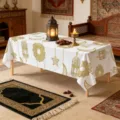 Arabic style Ramadan tablecloth gold lantern crescent white table cover waterproof decor - 40x60cm Brushed Fabric / White Gold Star Moon Pattern (ZB905-3)