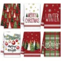 Set di 6 strofinacci da cucina natalizi panni decorativi festivi rossi e verdi - MJBT185-5