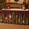 Weihnachts Tischrock rot schwarz Karo Santa Claus Elfen Druck festliche Party Tischdecke - 140*75CM / Rot Schwarz Karo 1