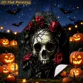 Halloween skull and rose print kitchen apron, gothic style home cooking apron for festival decor. - Scary Skull Red Rose Blood (TQWQ07-3)