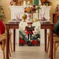 Christmas table runner featuring a festive nutcracker design, perfect for dining table decor. - ZQ203-12 / 33x183cm