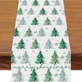 Christmas table runner with pine tree and snowflake print, festive holiday home decor. - ZQ203-13 / 33x183cm