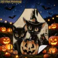 Halloween black cat pumpkin print kitchen apron festive sleeveless cooking baking dress - Black Cat and Pumpkin (TQWQ07-4)