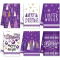Set strofinacci cucina natale viola bianco inverno fiocco albero asciugamani decorazione - MJBT185-8